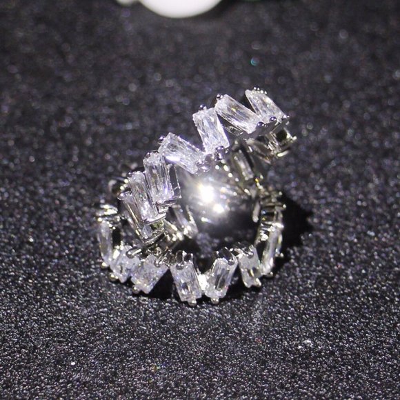 💍Shiny Irregular Rectangle Gems Full Around Zircon Silver Eternity Ring, K804 - Picture 6 of 6